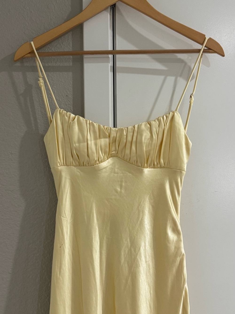 One and Only Collective Andie Dress Lemon Yellow Satin Midi Dress S